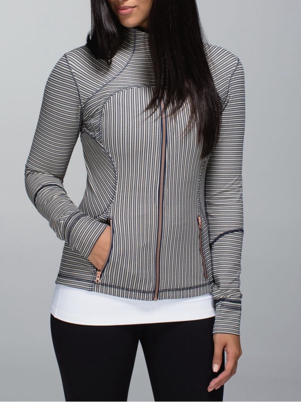 Lululemon Forme Jacket II Textured Pine Stripe Inkwell Mojave Tan Inkwell size 8